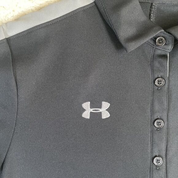 NWT Under Armour Polo Shirt Womens Small Black Viking Logo Golf Loose Fit NEW - Picture 11 of 16
